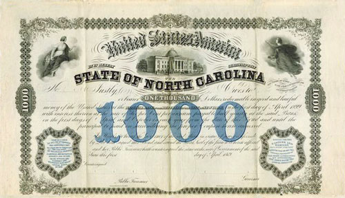 Aid bond issued by the State of North Carolina for the benefit of the Eastern & Western Rail Road Co