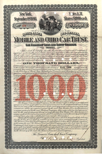 1880 Car Trust certificate issued to buy rolling stock for the Mobile & Ohio Railroad