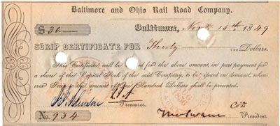 Baltimore & Ohio scrip certificate