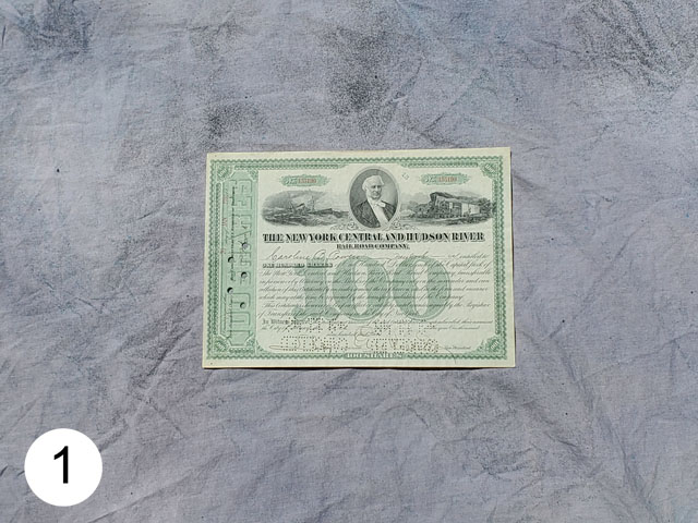 too much margin detracts from image of New York Central & Hudson River Railroad stock certificate