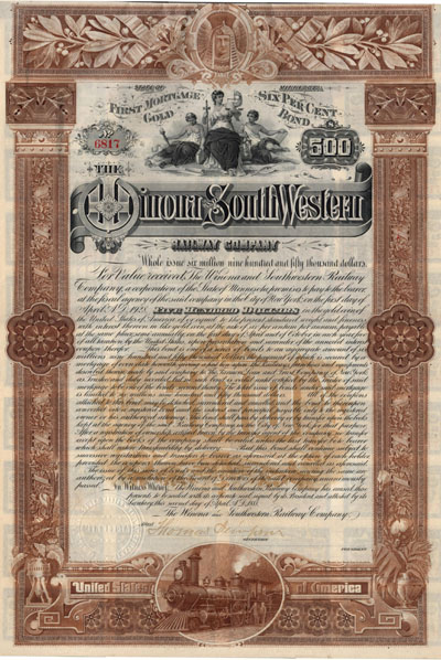 1888 bond of the Winona & SouthWestern Railway Co