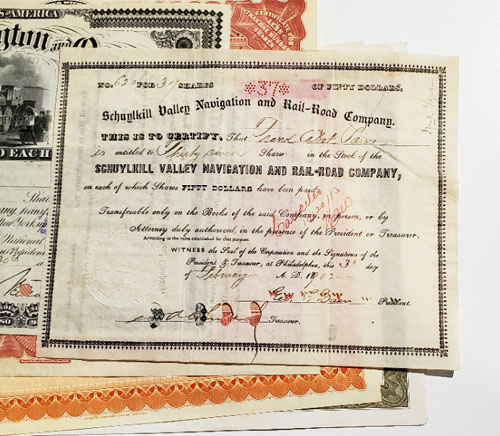Schuylkill Valley Navigation & Rail Road Co stock certificate