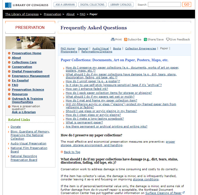Library of Congress web page Library of Congress web page