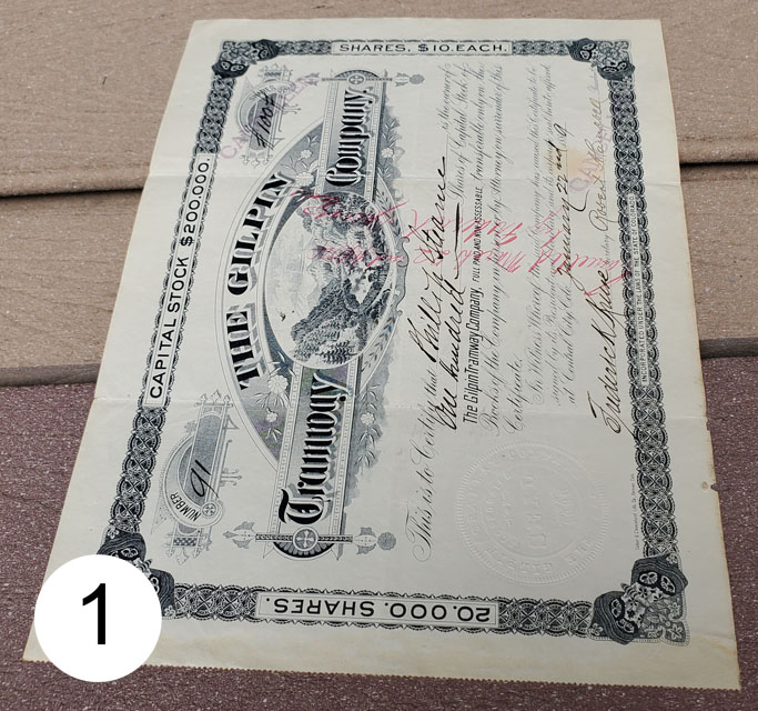 hard to view image of stock certificate from the Gilpin Tramway Co hard to view image of stock certificate from the Gilpin Tramway Co