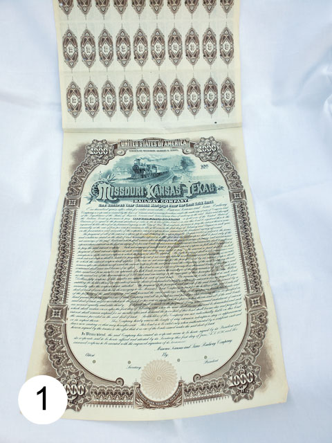 bond and coupons from the Missouri Kansas & Texas Railway bond and coupons from the Missouri Kansas & Texas Railway