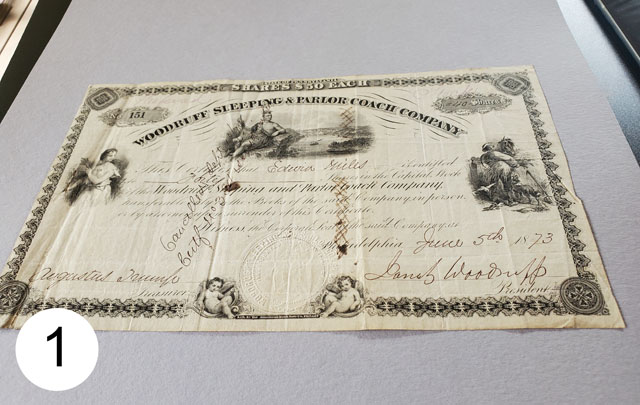 oblique image of Woodfuff Sleeping and Parlor Coach Co stock certificate oblique image of Woodfuff Sleeping and Parlor Coach Co stock certificate