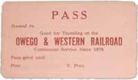 Owego & Western Railroad 'Pass' Owego & Western Railroad 'Pass'
