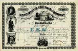 Pennsylvania Railroad 10-share stock certificate Pennsylvania Railroad 10-share stock certificate