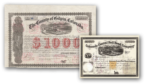 Bonds issued by Gilpin County, Colorado to aid the building of the Colorado Central Rail Road into its region Bonds issued by Gilpin County, Colorado to aid the building of the Colorado Central Rail Road into its region