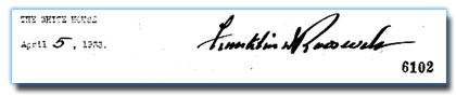 President Franklin Roosevelt's signature on Executive Order 6102