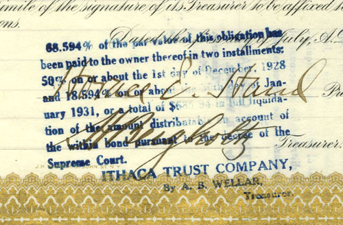 Rubber-stamp overprint testifying to partial repayment of bond