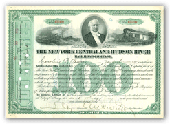 100-share certificate of the New York Central & Hudson River Railroad