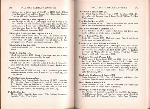 Page from R.M. Smythe, Valuable Extinct Securities, 1929