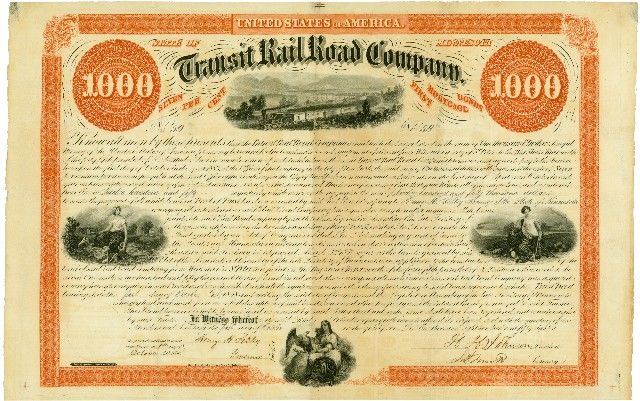 Transit Rail Road Co bond, 1858 Transit Rail Road Co bond, 1858