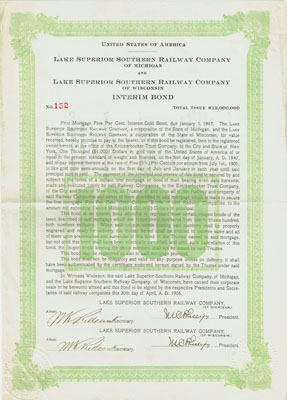 Interim bond of the Lake Superior Southern Railway Co