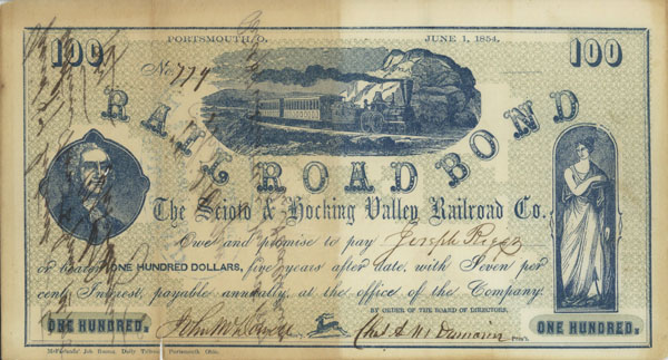 1854 currency issued by the Scioto & Hocking Valley Railroad Co 1854 currency issued by the Scioto & Hocking Valley Railroad Co