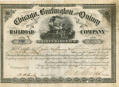 Dirty Chicago Burlington & Quincy Railroad Co stock certificate