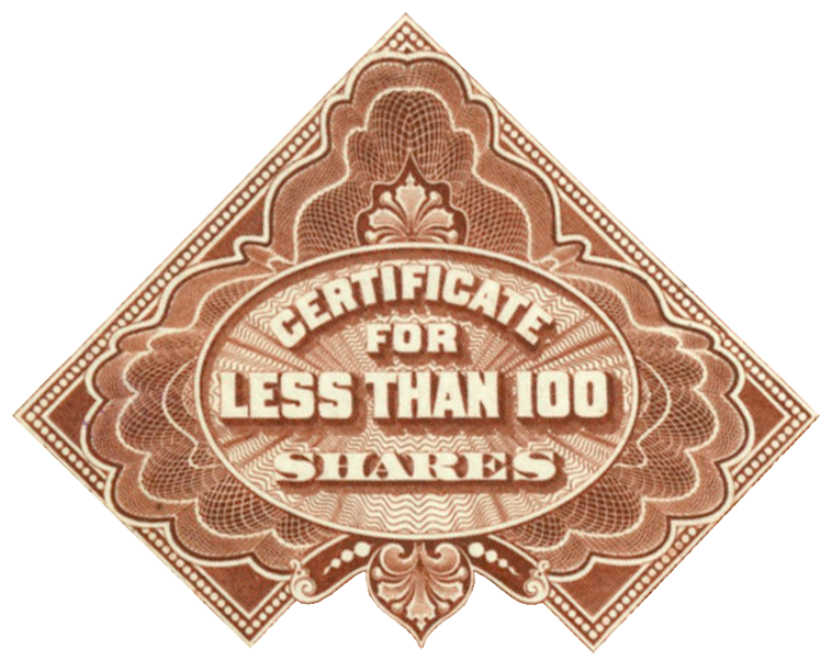 'Less than 100-shares' engraved medallion 'Less than 100-shares' engraved medallion
