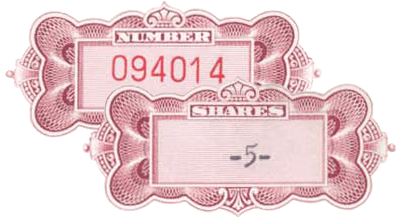 Typical engraved medallions used to display serial number and shares issued Typical engraved medallions used to display serial number and shares issued