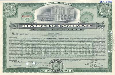 Common stock certificate of the Reading Company Common stock certificate of the Reading Company