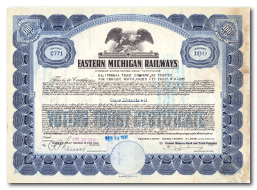 Example of Voting Trust certificate, note underprint