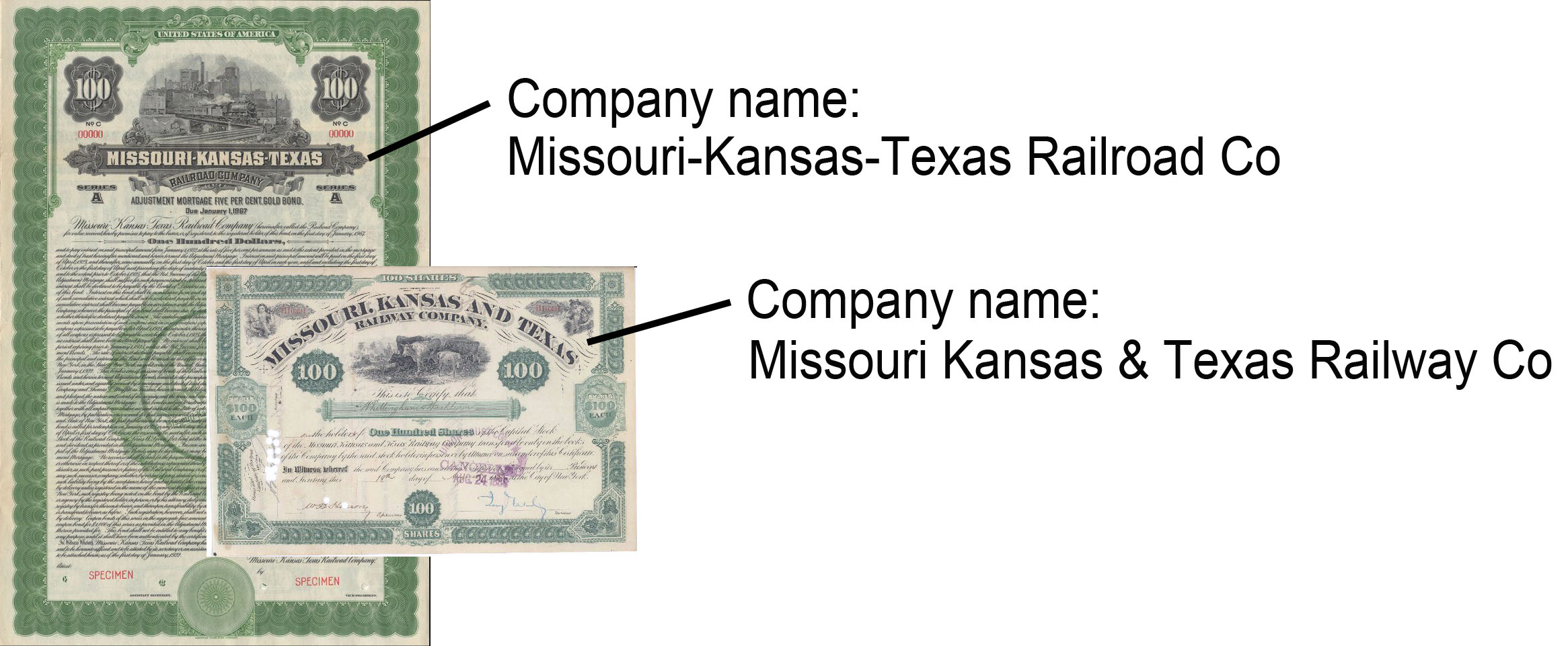 Example of company names on certificates Example of company names on certificates