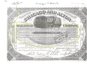 Photocopy of Chicago & Alton Railroad Company certificate sent by contributor