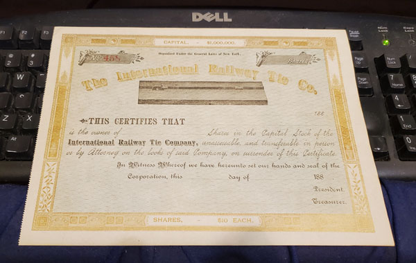 Typical misshapen image of a stock certificate commonly seen on eBay