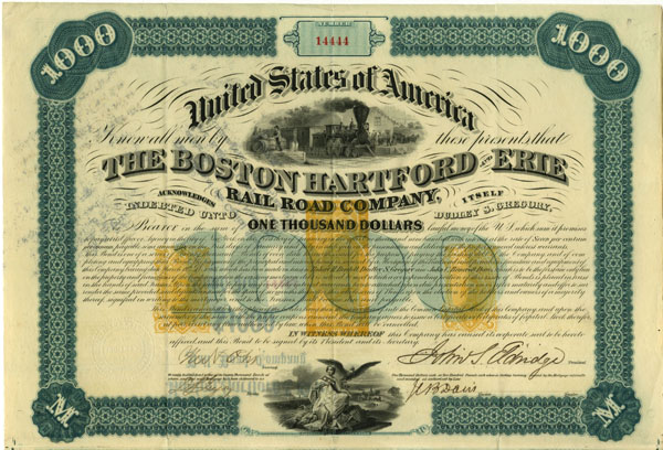 Boston Hartford & Erie Rail Road Company bond