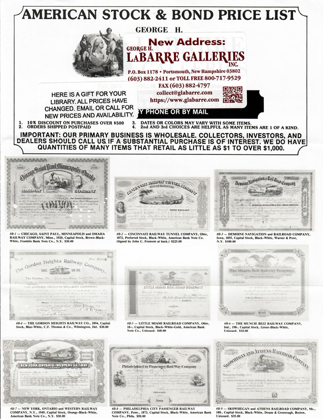 4-page George H. LaBarre Galleries price list 2022