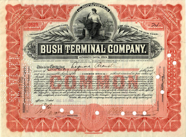 1925 stock from Bush Terminal Company, New York 1925 stock from Bush Terminal Company, New York