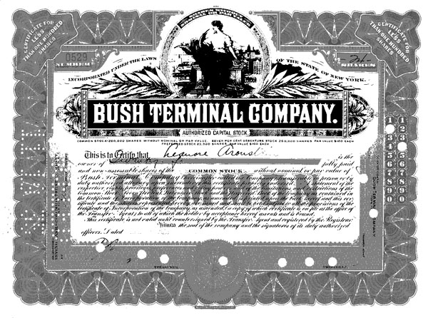 Bush Terminal Company certificate scanned as 2-bit grayscale
