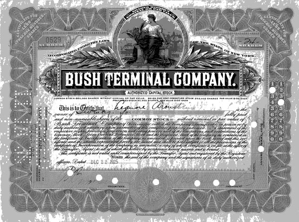 Bush Terminal Company certificate scanned as 3-bit grayscale